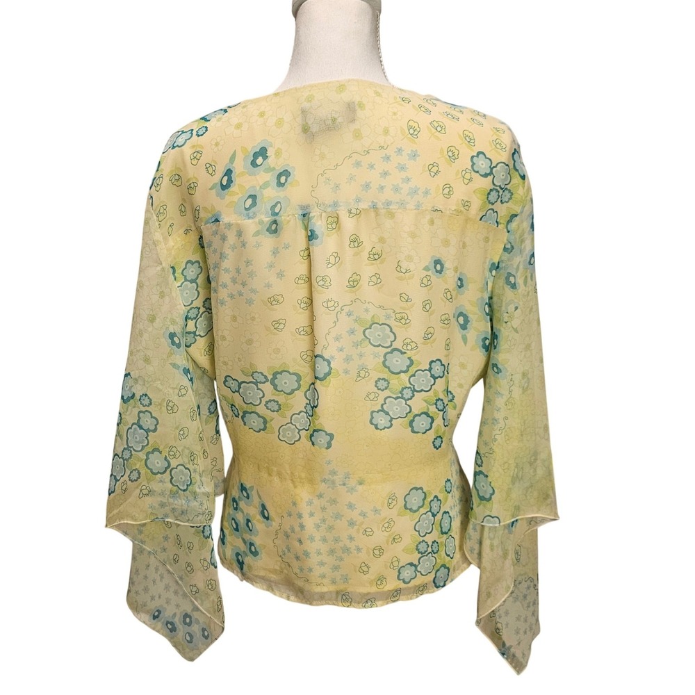 Jordan Size XL Floral Yellow Wrap Top Fairycore Cottagecore Ethereal Bell Sleeve - Picture 6 of 10
